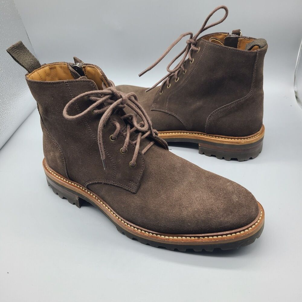 Aquatalia Leaston mens sz 7 M Boots Dark Brown suede lace-up ankle zipper